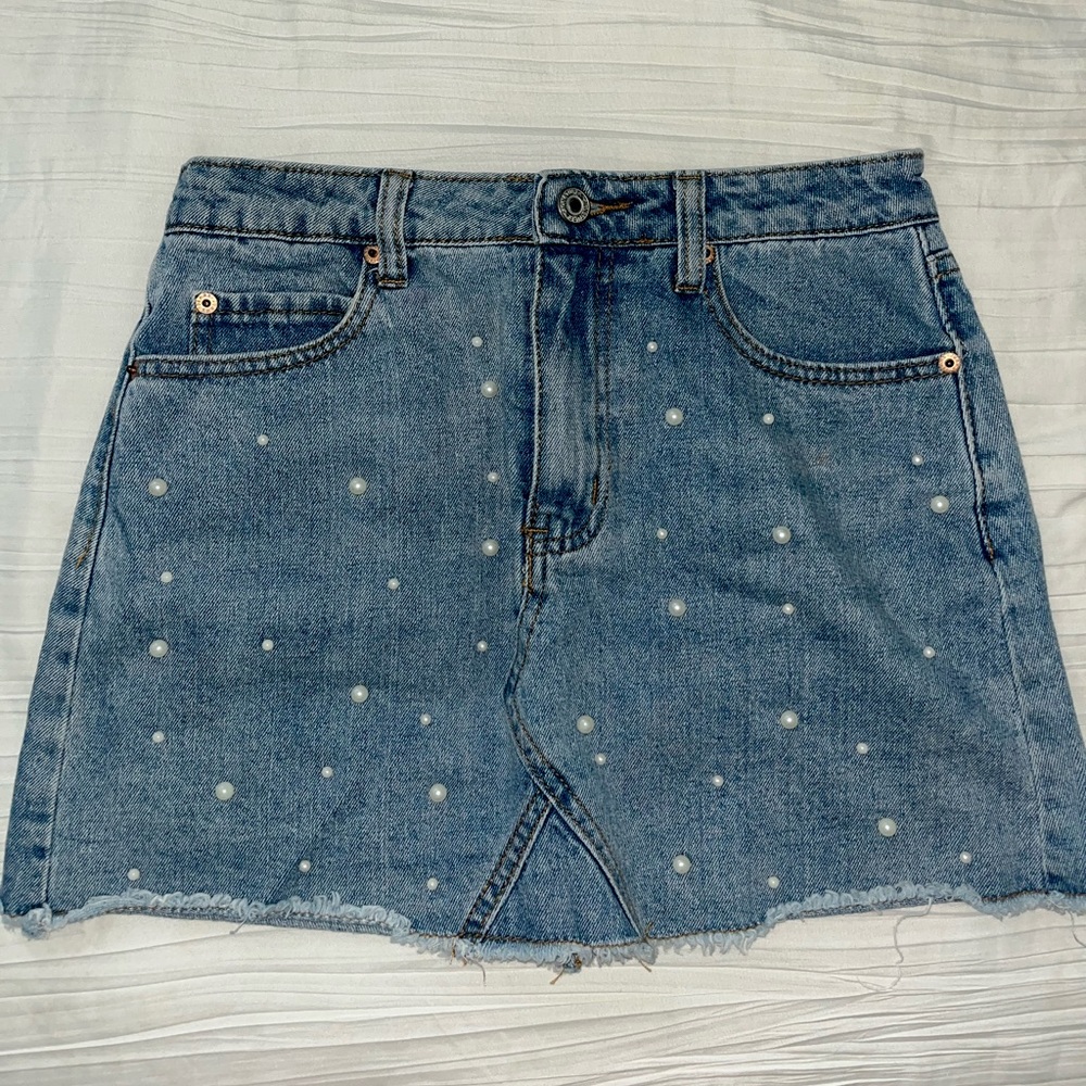 Sunset + Spring Pearl Denim Skirt